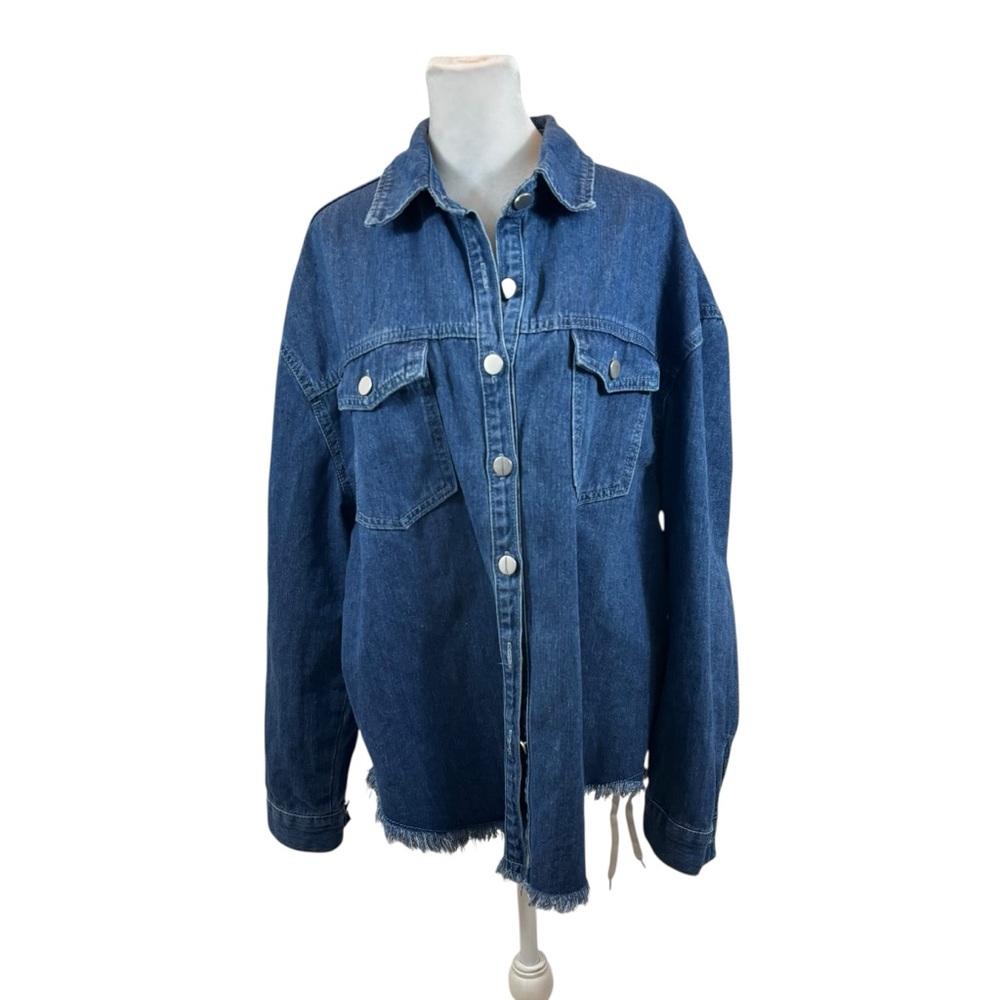 Denim Button-Down Oversized Shirt Jacket - Blue